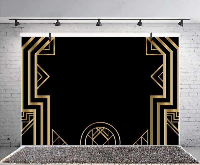 Laeacco Art Deco Vintage Background 10x8ft Black and Gold Photography Background Golden Abstract Geometric 3D Ornament Modern Style Backdrops luxurious Birthday Wedding Party Banner Child Kid Portrait - Image 4
